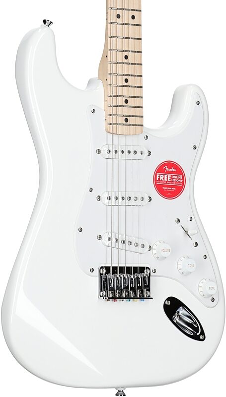 Squier Sonic Hard Tail Stratocaster Electric Guitar, Maple Fingerboard, Arctic White, Full Left Front
