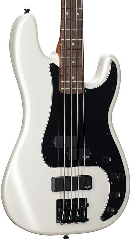 Squier Contemporary Active Precision Bass Guitar, with Laurel Fingerboard, Pearl White, Full Left Front
