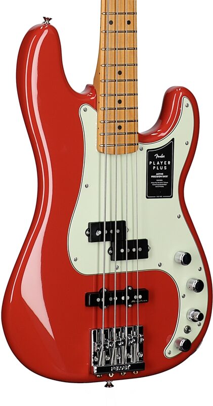 Fender Player Plus Precision Electric Bass, Maple Fingerboard (with Gig Bag), Fiesta Red, Full Left Front