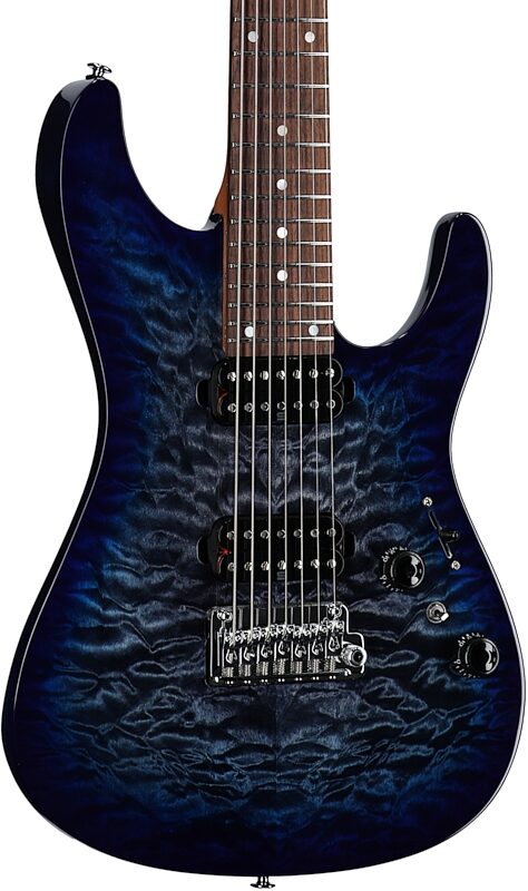 Ibanez AZ427P2QM Premium Electric Guitar (with Gig Bag), Twilight Blue Burst, Full Left Front