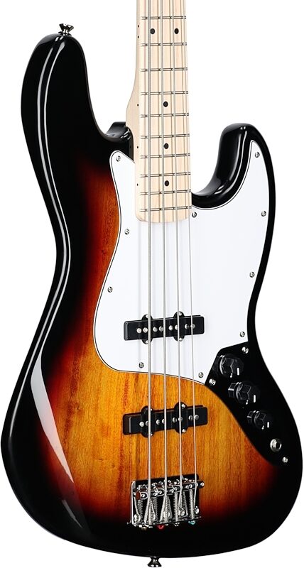 Squier Affinity Jazz Electric Bass, Maple Fingerboard, 3-Color Sunburst, Full Left Front
