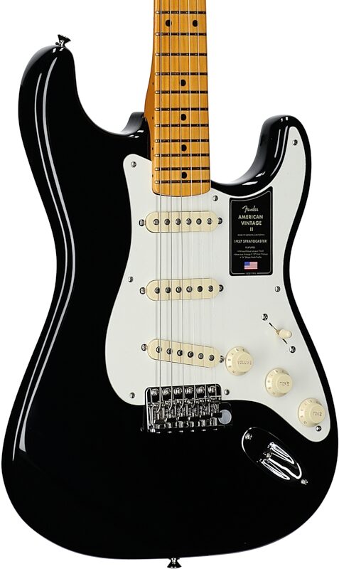 Fender American Vintage II 1957 Stratocaster Electric Guitar, with Maple Fingerboard (and Case), Black, Full Left Front