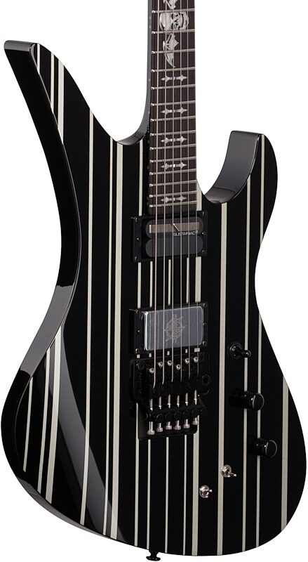 Schecter Synyster Gates Custom S Electric Guitar, Black with Silver Stripes, 1741, Full Left Front
