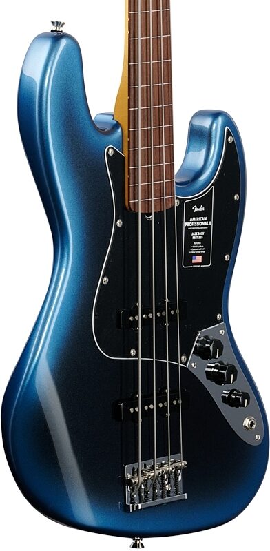 Fender American Pro II Jazz Bass Fretless Bass Guitar (with Case), Dark Night, Full Left Front