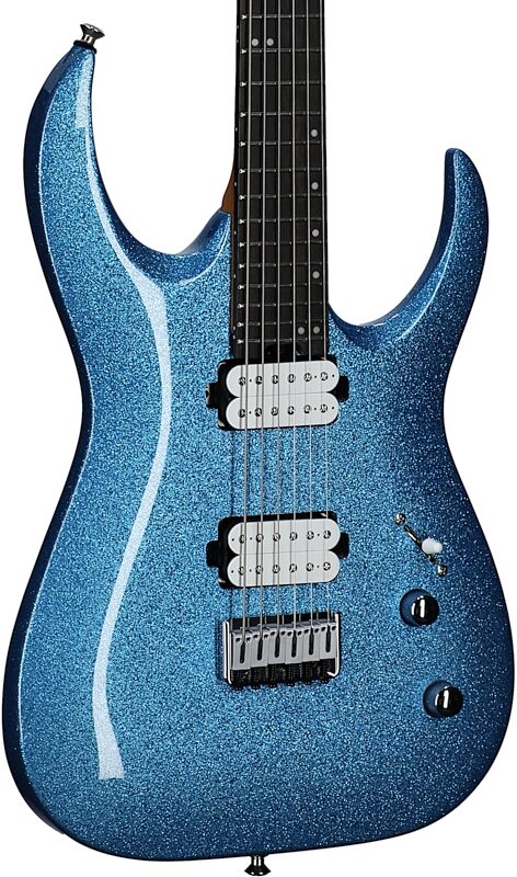 Jackson Pro Series Signature Misha Mansoor Juggernaut HT6 Electric Guitar, Caramelized Maple Fingerboard, Blue Sparkle, Full Left Front