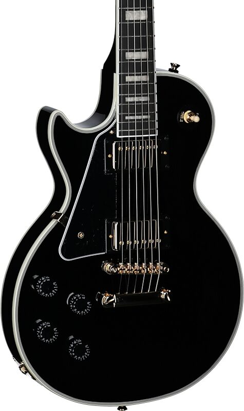 Epiphone Inspired by Gibson Les Paul Custom Electric Guitar, Left-Handed (with Gig Bag), Ebony, Full Left Front