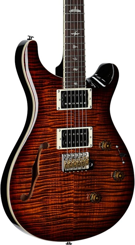 PRS Paul Reed Smith SE Custom 24 Semi-Hollow Piezo Electric Guitar (with Gig Bag), Orange Tiger, Full Left Front