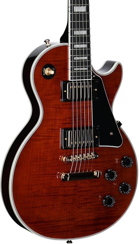 Epiphone Exclusive Les Paul Custom Figured Electric Guitar (with Gig Bag), Root Beer, Full Left Front
