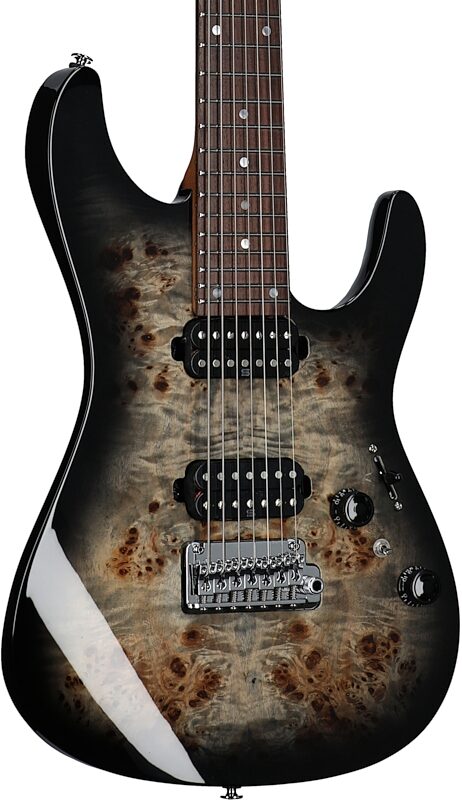 Ibanez Premium AZ427P1PB 7-String Electric Guitar (with Gig Bag), Charcoal Black Burst, Full Left Front