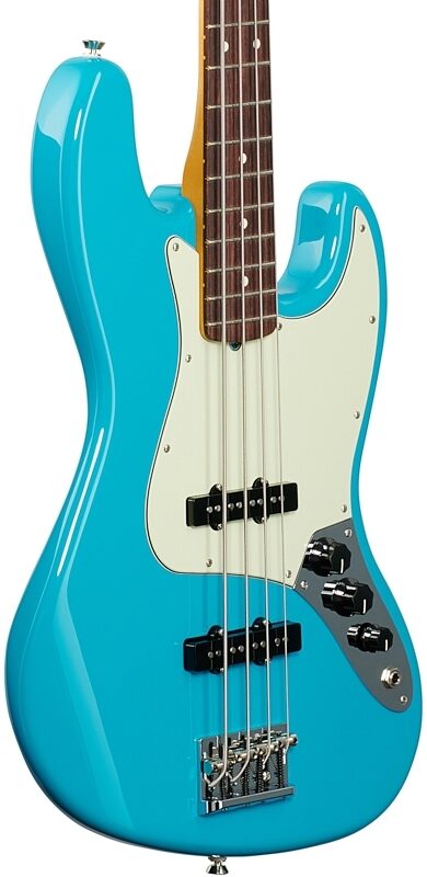 Fender American Professional II Jazz Bass, Rosewood Fingerboard (with Case), Miami Blue, USED, Blemished, Full Left Front