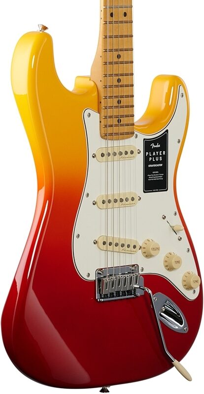 Fender Player Plus Stratocaster Electric Guitar, Maple Fingerboard (with Gig Bag), Tequila Sunrise, Full Left Front