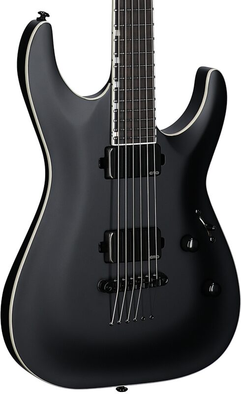 ESP LTD MH-1000B Baritone Electric Guitar, Black Satin, Full Left Front