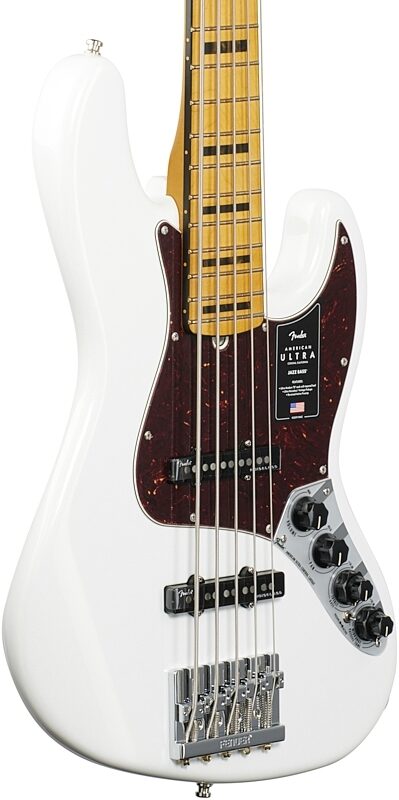 Fender American Ultra Jazz V Electric Bass, Maple Fingerboard (with Case), Arctic Pearl, Full Left Front