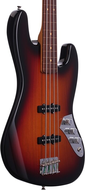 Fender Jaco Pastorius Fretless Jazz Electric Bass with Case, 3-Color Sunburst, Full Left Front
