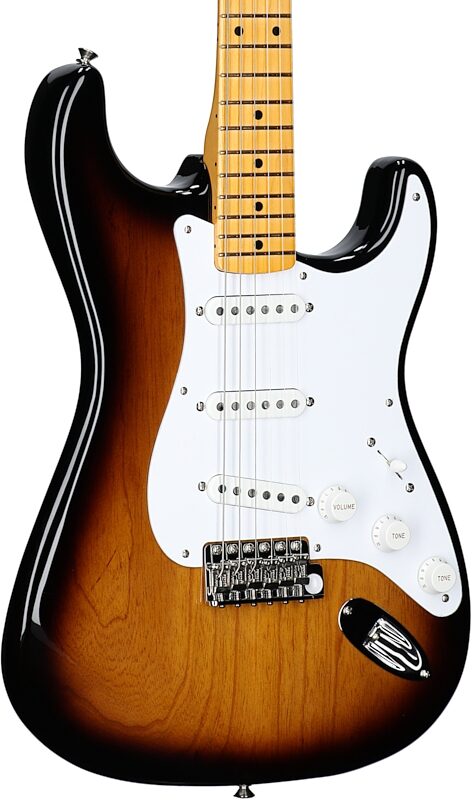 Fender 70th Anniversary American Vintage II 1954 Stratocaster Electric Guitar (with Case), 2-Color Sunburst, Full Left Front
