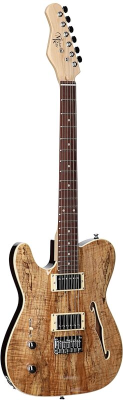 Michael Kelly 58 Thinline Electric Guitar, Left-Handed, Natural, Spalted Maple Top, Full Left Front