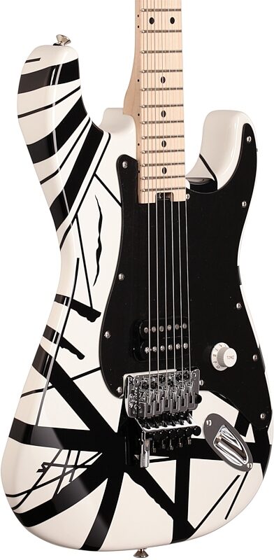 EVH Eddie Van Halen Striped Series Electric Guitar, White and Black, Full Left Front