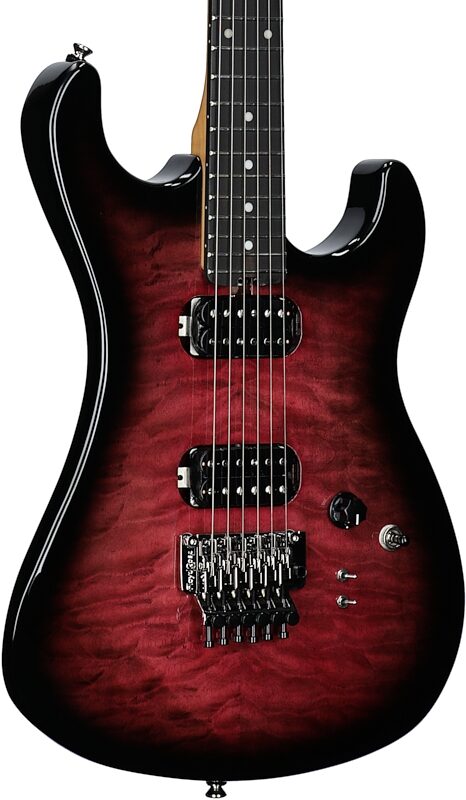 Kramer 84 HH FR Quilted Top Electric Guitar, Ebony Fingerboard (with Gig Bag), Magenta Burst, Full Left Front