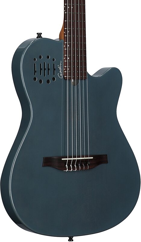 Godin Multiac Mundial Classical Acoustic-Electric Guitar (with Gig Bag), Arctic Blue, Blemished, Full Left Front