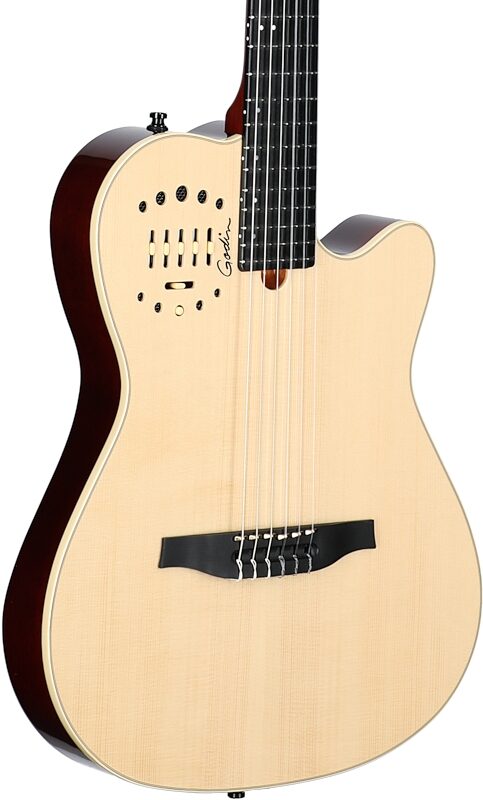 Godin Multiac Nylon Deluxe Acoustic-Electric Guitar (with Gig Bag), Natural, Full Left Front