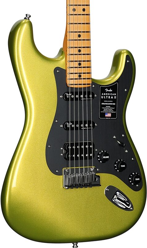 Fender American Ultra II Stratocaster HSS Electric Guitar, Maple Fingerboard (with Case), Solar Flare, Full Left Front