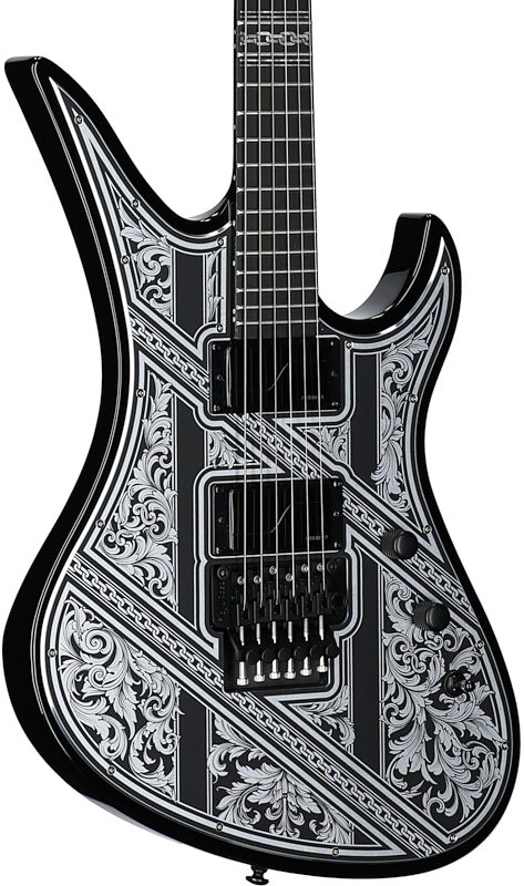 Schecter Avenger FR Przym Palladium Electric Guitar, Gloss Black, Full Left Front