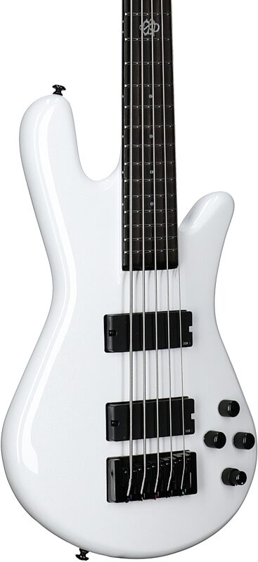 Spector NS Ethos HP 5-String Bass Guitar (with Bag), White Sparkle, Full Left Front