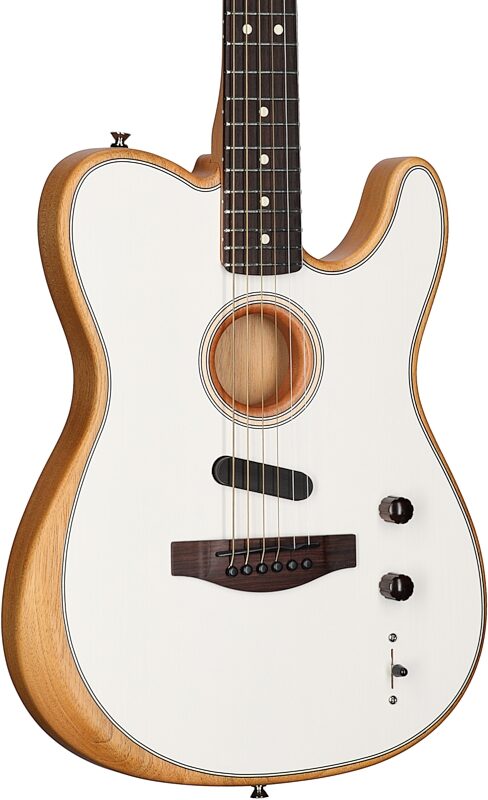 Fender Acoustasonic Player Telecaster Electric Guitar (with Gig Bag), Arctic White, Full Left Front