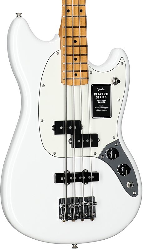 Fender Player II Mustang Electric Bass, with Maple Fingerboard, Polar White, Full Left Front