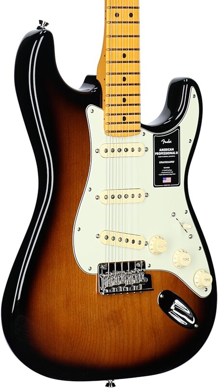 Fender American Pro II Stratocaster Electric Guitar, Maple Fingerboard (with Case), 70th Anniversary 2-Color Sunburst, Full Left Front