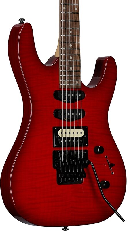 Kramer Striker Figured HSS Electric Guitar, with Laurel Fingerboard, Transparent Red, Full Left Front