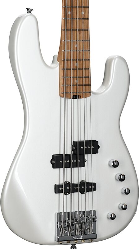 Charvel Pro-Mod San Dimas Bass PJ V Electric Bass, 5-String, Platinum Pearl, USED, Scratch and Dent, Full Left Front