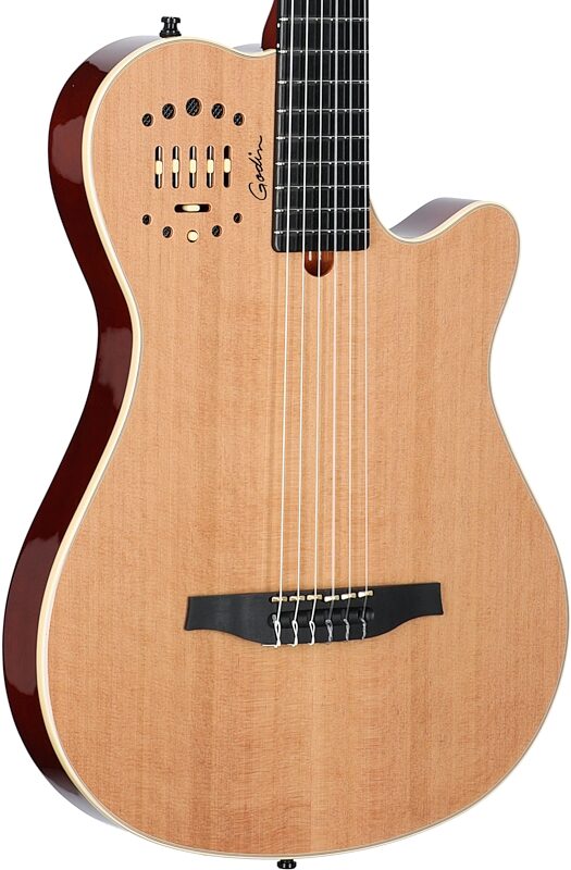 Godin Multiac Grand Concert Deluxe Classical Acoustic-Electric Guitar (with Gig Bag), Natural, Full Left Front