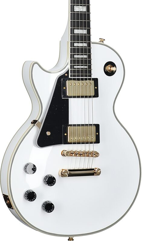 Epiphone Les Paul Custom Electric Guitar, Left-Handed, Alpine White, with Gold Hardware, Full Left Front