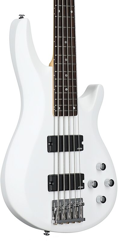 Schecter C-5 Deluxe Electric Bass, Satin White, Full Left Front