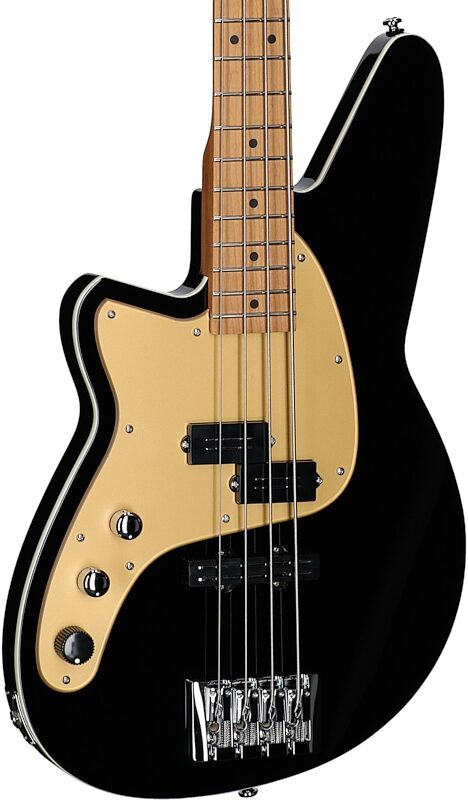 Reverend Decision P Electric Bass, Left-Handed, Midnight Black, Maple Fretboard, Full Left Front