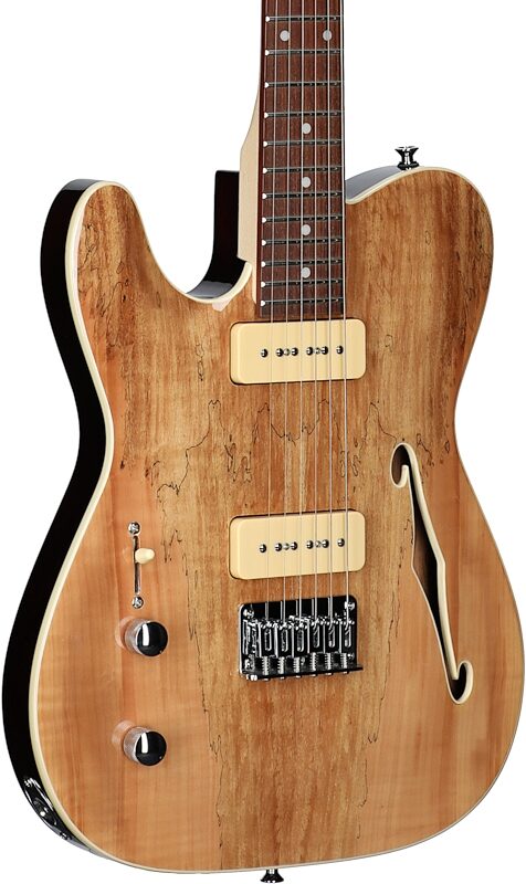 Michael Kelly 59 Thinline Electric Guitar, Left Handed, Natural, Spalted Maple Top, Full Left Front