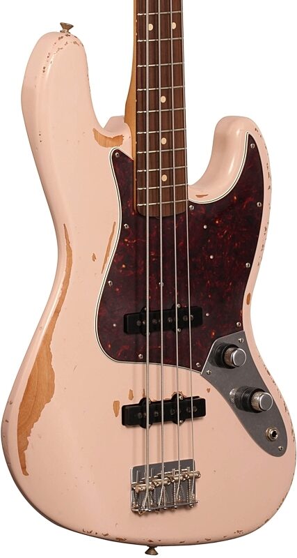 Fender Flea Jazz Electric Bass (with Gig Bag), Roadworn Shell Pink, Full Left Front