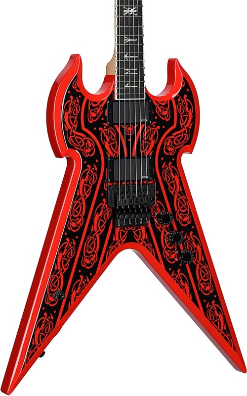 Wylde Audio Warhammer FR Electric Guitar, Norse Dragon Pinstripe Red, Open Box (Good), Full Left Front