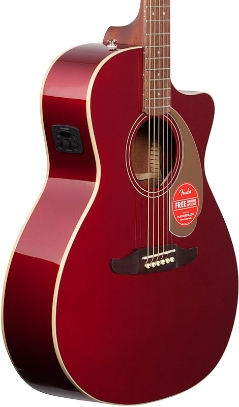 Fender Newporter Player Acoustic-Electric Guitar, Candy Apple Red, Full Left Front