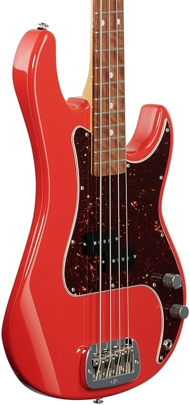 G&L Fullerton Deluxe LB-100 Bass Guitar (with Gig Bag), Fullerton Red, Full Left Front