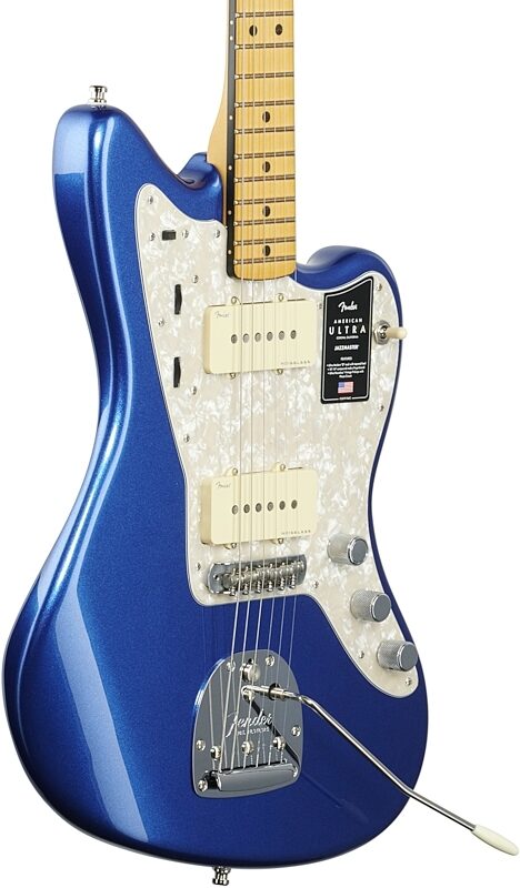 Fender American Ultra Jazzmaster Electric Guitar, Maple Fingerboard (with Case), Cobra Blue, Full Left Front