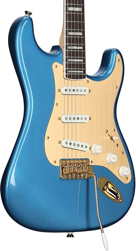 Squier 40th Anniversary Stratocaster Gold Edition Electric Guitar, with Laurel Fingerboard, Lake Placid Blue, Full Left Front