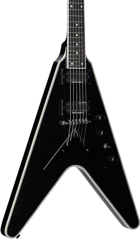 Epiphone Dave Mustaine Flying V Custom Electric Guitar (with Case), Black Metal, Full Left Front