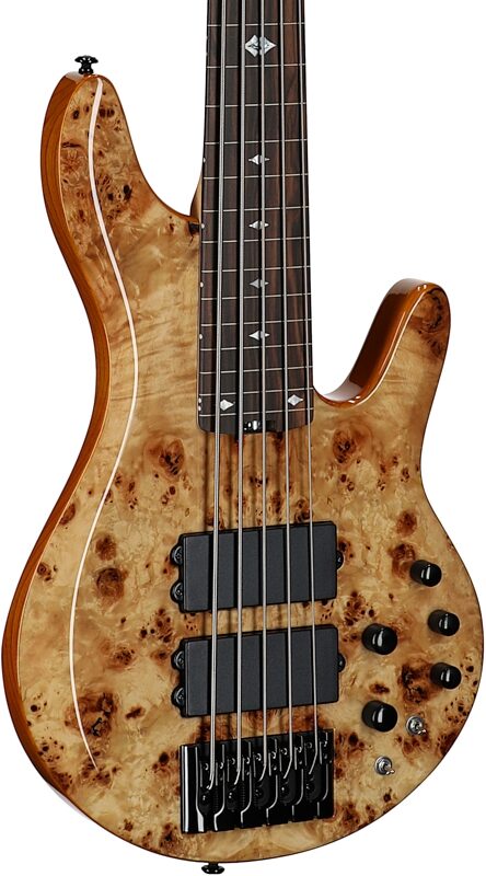 Michael Kelly Pinnacle 5 Fretless Electric Bass, 5-String, Natural Burl, Full Left Front