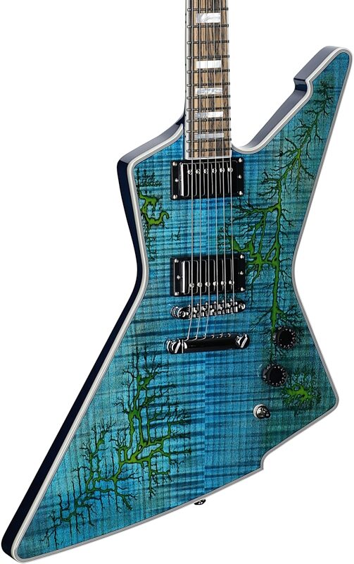 Schecter E-1 Electro-Resin Electric Guitar, Transparent Blue, Full Left Front
