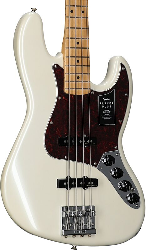 Fender Player Plus Jazz Electric Bass, Maple Fingerboard (with Gig Bag), Olympic Pearl, Full Left Front
