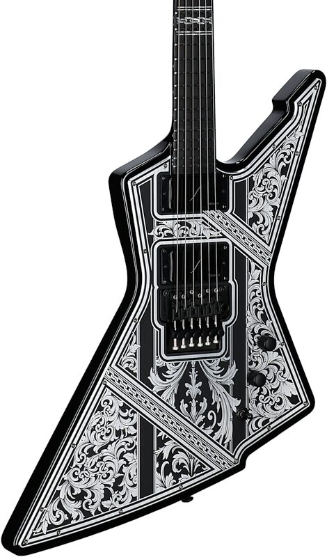 Schecter E-1 FR Przym Palladium Electric Guitar, Gloss Black, Full Left Front