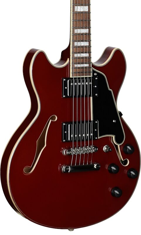 D'Angelico Premier Mini DC Electric Guitar, Burnt Red, Full Left Front