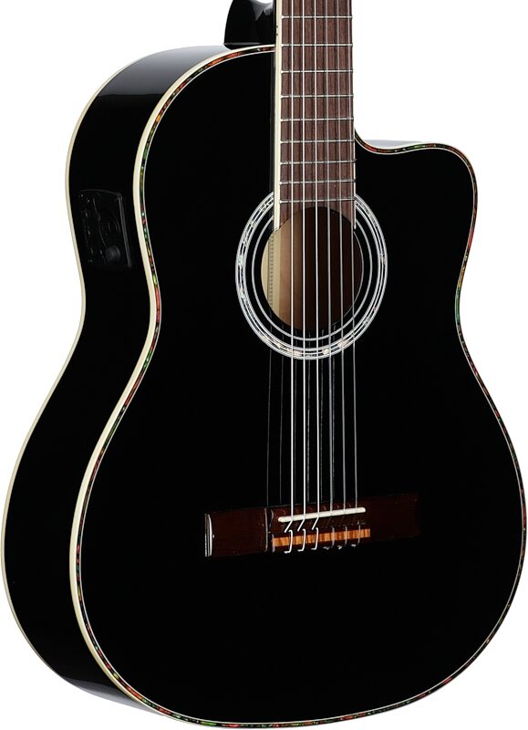 Ortega RCE141 Classical Acoustic-Electric Guitar (with Gig Bag), Black, Blemished, Full Left Front